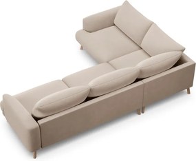 Béžová zamatová rohová pohovka (ľavý roh/do L) Naomi – Micadoni