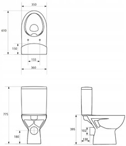 Cersanit Parva CleanOn, kombi wc so splachovaním 3/5l bez toaletného sedátka, biela, K27-062