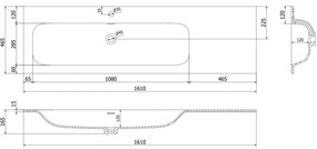 Mexen Vela, umývadlo zapustené do dosky, ľavé, 161 × 46,5 cm, biela matná, 25231601L