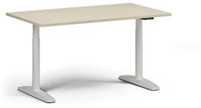 Výškovo nastaviteľný stôl OBOL, elektrický, 675-1325 mm, doska 1400x800 mm, biela zaoblená podnož, breza