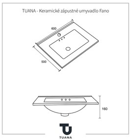 TUANA - Keramické zápustné umývadlo Fano - biela - 60x50 cm