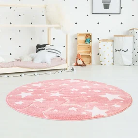 Dekorstudio Okrúhly detský koberec BEAUTY Ružové hviezdy