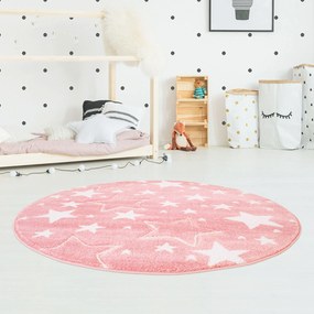 Dekorstudio Okrúhly detský koberec BEAUTY Ružové hviezdy