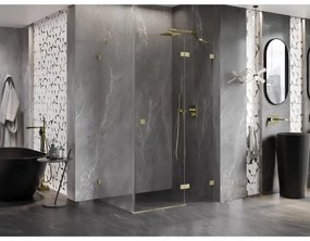 Mexen Lunar, pravostranný výklopný sprchový kút 95 x 90 cm, 8mm číre sklo, zlatý kartáčovaný - 834-095-090-55-00-P