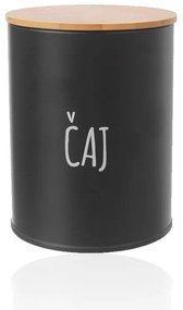 Dóza na potraviny, plechová, čierna, s bambusovým vekom, 0,8 l, ČAJ