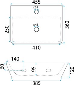 Keramické umývadlo na dosku REA ALTEA 45x25, mramor
