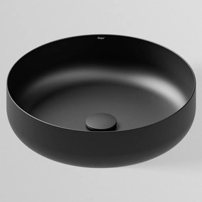 ALAPE AB.SO450.1 okrúhle umývadlo na dosku bez otvoru, bez prepadu, priemer 450 mm, matná čierna, s povrchom ProShield, 3503000240