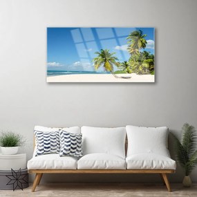 Skleneny obraz Pláž palma more krajina 125x50 cm