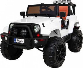 Ramiz Detský terénny biely džíp na batérie + diaľkové ovládanie + svetlá zvuky