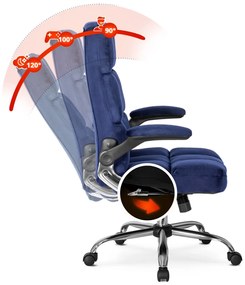 Vintino kancelárska otočná stolička JACOB s chrómovými nohami modrá velúrová zamatová