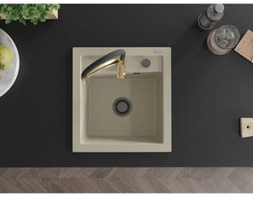 Mexen Vito, 1-komorový granitový drez 490x520x210 mm a drezová batéria Aster, béžová, 6503-69-73450-57-B