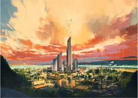 Sklenený obraz - Maľované mesto (70x50 cm)