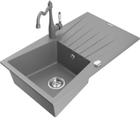 Mexen Cesar, 1-komorový granitový drez 775x470x190 mm a drezová batéria Carla, šedá, 6514-71-670700-71
