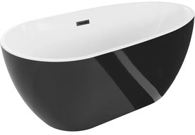 Mexen Eos, voľne stojaca vaňa 150 x 75 cm, biela-čierna, čierny matný prepad, 52471507575-70