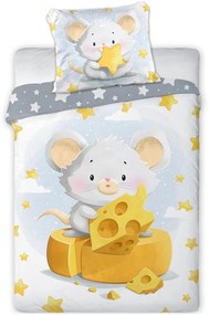 Posteľné obliečky do detskej postieľky s Myškou a syrom - 100% bavlna - zipsové zapínanie - 100 × 135 cm + 40 × 60 cm