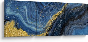 Obraz - Modro-zlatá abstrakcia (s hodinami) (90x30 cm)