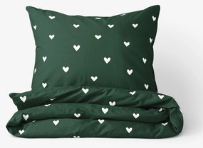 Goldea bavlnené posteľné obliečky - srdiečka na tmavo zelenom 140 x 200 a 70 x 90 cm