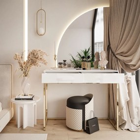 Toaletný stolík OLLGA s led osvetlením biely lesk + zlatá