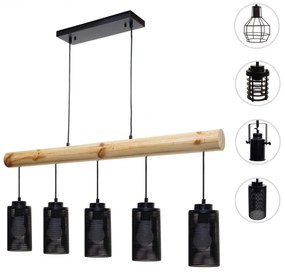 Závesné svietidlo H83 industrial, tube 5 74215 - kov / drevo - Čierna