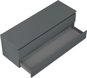 Mexen Rivel, kúpeľňová skrinka pod umývadlo 140 cm s hornou doskou, 2 zásuvky, drážkovaná, grafit matná - 91A20-14047-2-BFFC66