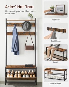 Vešiak na kabáty s úložným priestorom na topánky, predsieňová stena, rustikálna hnedá