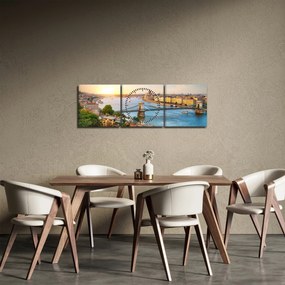 Obraz mesta Budapešť s riekou (s hodinami) (90x30 cm)