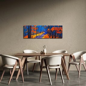 Obraz jesenného lesa (s hodinami) (90x30 cm)