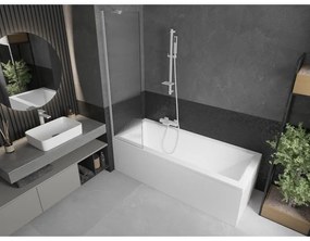 Mexen Next, vaňová zástena 1-krídlová 50 x 150 cm, fixné krídlo, 6 mm sklo s pruhmi, biely profil, 895-050-000-00-09-20