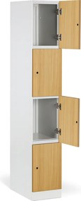 Šatníková skrinka S1 s úložnými boxmi, 4 boxy, 1850 x 300 x 500 mm, kódový zámok, laminované dvere, buk