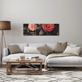 Obraz - Červené kvety na tmavom pozadí (s hodinami) (90x30 cm)