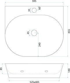 Rea Kim, keramické umývadlo na dosku 595x455x140mm, biela lesklá, REA-U6683