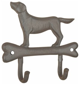 Liatinový nástenný háčik s motívom psíka a kosti Esschert design