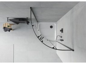 Mexen Rio, štvrťkruhový sprchovací kút s posuvnými dverami 80 x 80 cm, 6mm číre sklo, čierny profil + biela sprchová vanička, 863-080-080-70-00-4110B
