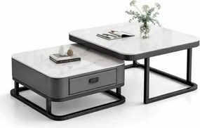 LuxuryForm DESIGN Konferenčný stolík ARAGON 70 × 70 / 60 × 60 cm – sivý / biely mramor (set 2 ks)