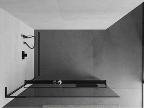 Mexen Kioto+ L, sprchová zástena Walk-In s poličkou a vešiakom 75 x 200 cm, 8mm číre sklo, čierny profil, 800-075-123-70-00