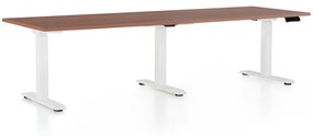 Výškovo nastaviteľný stôl OfficeTech Long, 240 x 80 cm, biela podnož, orech
