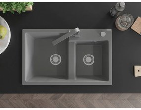 Mexen Tomas, granitový drez 800x500x190 mm, 2-komorový a šedá batéria Rita, šedá, 6516-71-670300-71