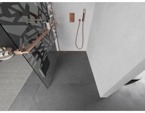 Mexen Kioto+, sprchová zástena Walk-In s poličkou a vešiakom 90 x 200 cm, 8mm číre sklo biely vzor, medený matný profil, 800-090-121-65-85