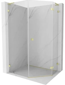 Mexen Lunar, L pravý výklopný päťuholníkový sprchový kút 80 x 100 cm, 8mm číre sklo, zlatý matný profil, 831L-080P-100L-55-00-P