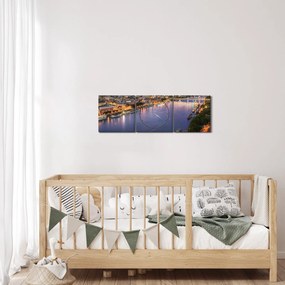 Obraz nočného mesta Bratislavy s riekou (s hodinami) (90x30 cm)
