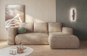 Béžový rozkladací roh Lambi s baránkom na pružinách, pravostranný