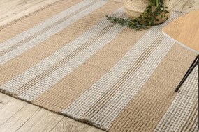 Koberec JUTE 3734 béž / sivý pásy so strapcami
