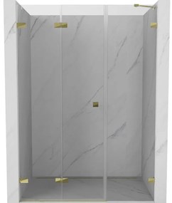 Mexen Lunar-F, skladacie ľavé sprchové dvere 145 cm, číre sklo, zlatý profil, 836S-145-050-50-00-L