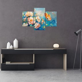 Obraz - Motýľ a kvety, olejomaľba II. (90x60 cm)