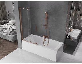 Mexen Velar, 2-krídlová posuvná vaňová zástena 90 x 150 cm, 8mm číre sklo, medená matná, 896-090-000-01-65