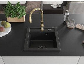 Mexen Vito, 1-komorový granitový drez 520x490x210 mm a drezová batéria Savita, čierna, 6503-77-672601-50-B