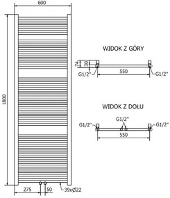 Mexen Mars, elektrické vykurovacie teleso 1800x600 mm, 900W, zlatá lesklá, W110-1800-600-2900-50