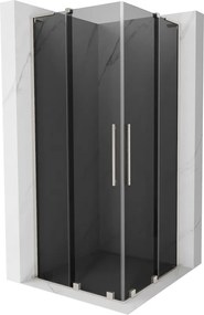 Mexen Velar L Duo, sprchový kút s posuvnými dverami 80 x 80 cm, 8mm šedé sklo, brúsená oceľ, 871-080-080-02-43-97
