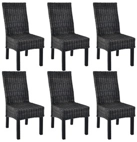 Jedálenské stoličky 6 ks, čierne, kubu ratan a mangové drevo