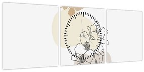Obraz - Béžové kvety s motýľom N⁰3 (s hodinami) (90x30 cm)